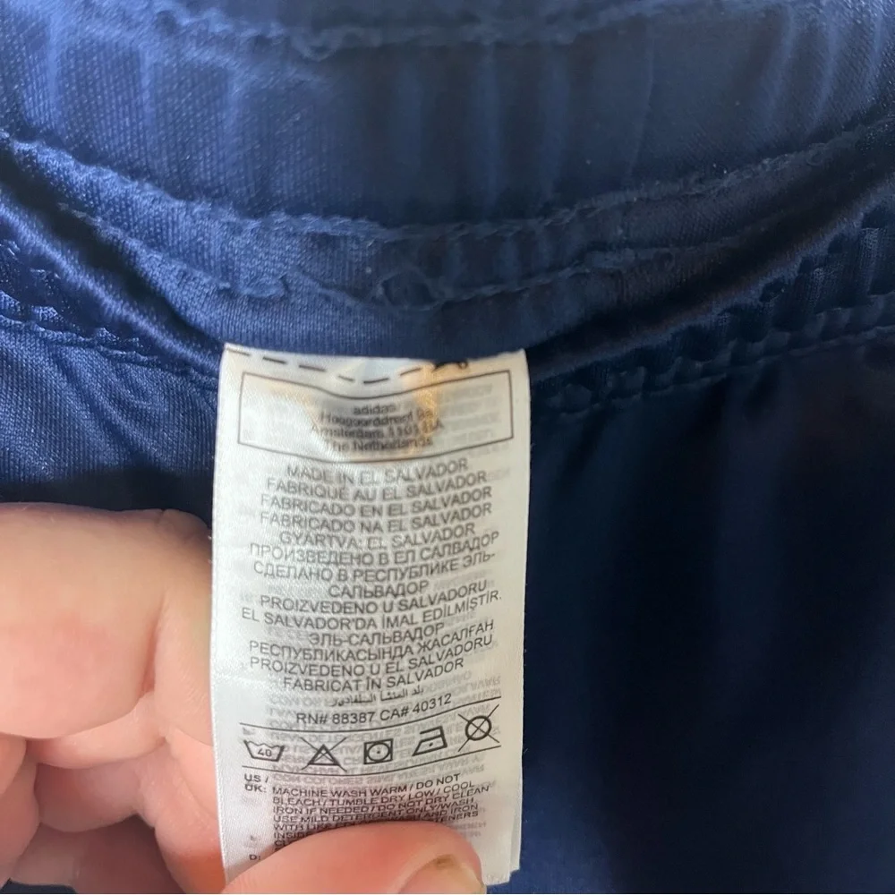 Adidas Blue joggers athletic pants white stripe - Picture 2 of 5